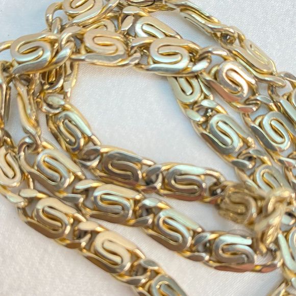 INC Unisex Necklace Gold Tone Scroll Chain Links Matinee Length - Picture 3 of 7